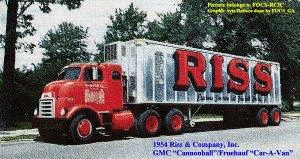 1954 GMC �Cannonball� tractor & Fruehauf �Car-A-Van� trailer.