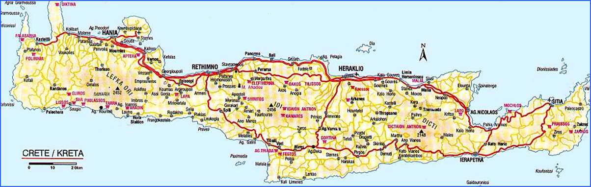 Road Map Of Crete Rethymno Rent A Car Crete Greece