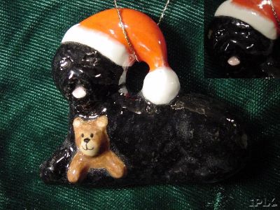 Portuguese Water Dog with Santa Hat