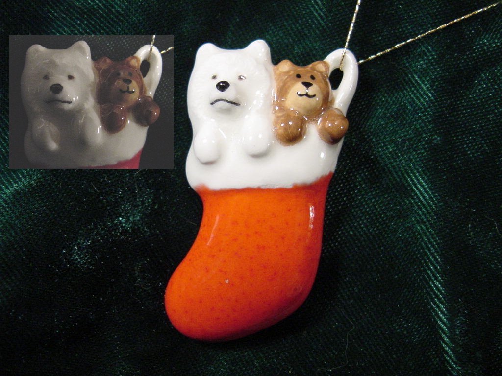 Samoyed Puppy in a Stocking