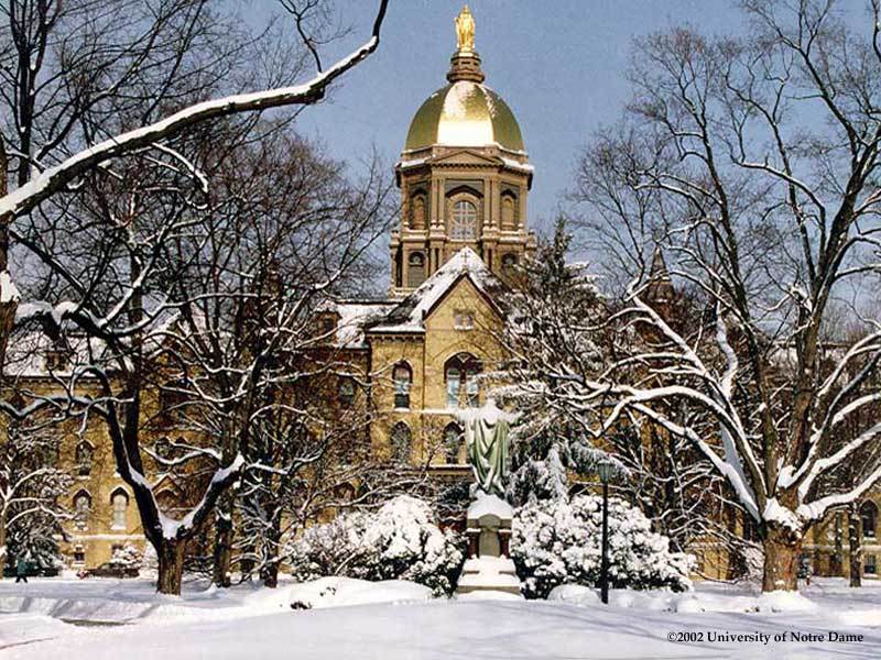 Notre Dame's main building in winter