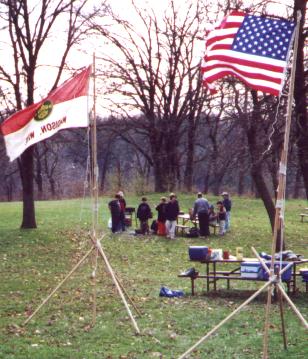 Image of Flags Flying while Scouts Eat Lunch