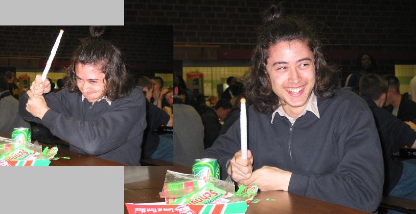 Corey is an assasin.  Thoose drum sticks are actually nun-chucks.
