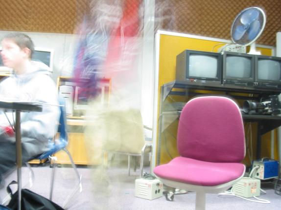 There's a ghost that haunts the video comm room.  He apparently likes to wear all the same clothes that Kevin wears.  Unoriginal Bastard