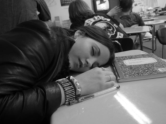 Sleepin geman class and she gets an A.  That's because I give her all the answers