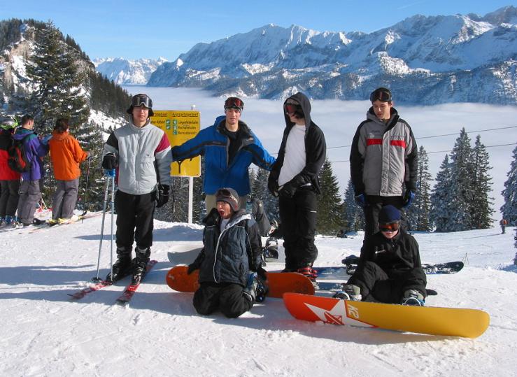 Jason, James, Ray, Cody, and Chris all snowboarding in Garmisch.  Oh, and my brother skiing.
