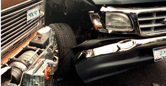 The Ford's tire went under the bumper.