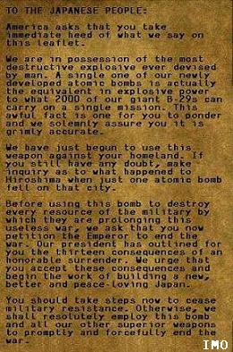 Re-creation of surrender leaflet dropped on Japan.
