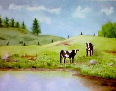 Painting titled 'Cows at Pasture' 1998