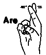 Place the tip of the index finger at the mouth; move it forward, still upright.  Origin:  This sign represents the verb 'to be' and indicates that breath is still there.  Note:  The initial signs described for is, am, are, be, would, were, and was are used to show clear distinctions between teh words but are not usualy used by deaf adults.