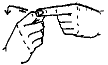 FROM - Point the left index finger to the right, palm facing in; then place the right 'X' (palm facing left) against the left index and pull it toward you and down.   Origin:  As if moving away from the fixed point.