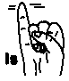 IS.  Place the tip of the index finger at the mouth; move it forward, still upright.  Origin:  This sign represents the verb 'to be' and indicates that breath is still there.  Note:  The initial signs described for is, am, are, be, would, were, and was are used to show clear distinctions between teh words but are not usualy used by deaf adults.