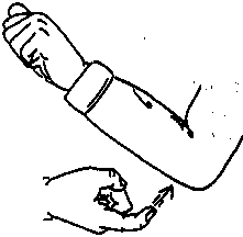 TEMPT.  Tap the left forearm near the elbow with the right index finger.   Origin:  Tapping someone to entice him.