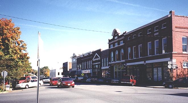 The Cedar Street side of the square, from Heritage Antiques through Union Planters Bank.