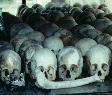 De schedels van de Killing Fields even buiten Phnom Penh.