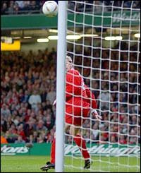 Stephane-second-keeper-Henchoz after clearing the ball calmly and skillfully off the line!