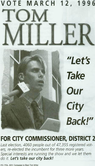 Miller's Official Campaign Flyer, Gainesville, Florida - Designed by Don Traub