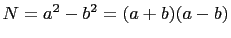 $ N=a^2-b^2=(a+b)(a-b)$
