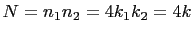 $ N=n_1n_2=4k_1k_2=4k$