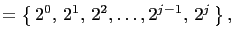 $\displaystyle =\left\{ 2^0, 2^1, 2^2,\ldots ,2^{j-1}, 2^j \right\},$