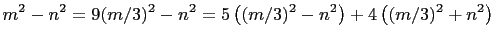 $\displaystyle m^2-n^2=9(m/3)^2-n^2=5\left((m/3)^2-n^2\right)+4\left((m/3)^2+n^2\right)$