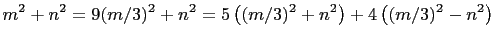 $\displaystyle m^2+n^2=9(m/3)^2+n^2=5\left((m/3)^2+n^2\right)+4\left((m/3)^2-n^2\right)$