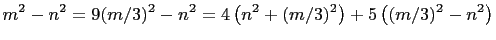 $\displaystyle m^2-n^2=9(m/3)^2-n^2=4\left(n^2+(m/3)^2\right)+5\left((m/3)^2-n^2\right)$