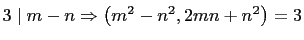 $ 3\mid m-n \Rightarrow \left(m^2-n^2,
2mn+n^2\right)= 3 $