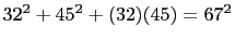 $ 32^2+45^2+(32)(45)=67^2$