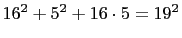 $ 16^2+5^2+16\cdot 5=19^2$