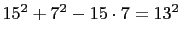$ 15^2+7^2-15\cdot 7=13^2$