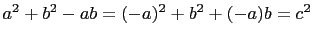 $ a^2+b^2-ab=(-a)^2+b^2+(-a)b=c^2$