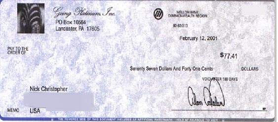 This is a check received by  Nick from USA.  ����NICK�����յ���֧Ʊ��
