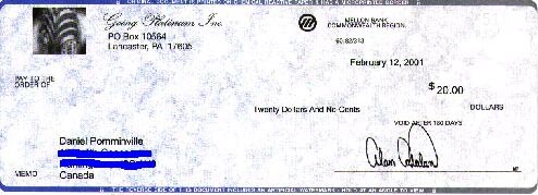This is a check received by a GP member from Canada.  ���Ǽ��ô��Ա�յ���֧Ʊ��