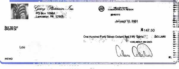 A Check received by GP member Lou.  ������Ԫ֧Ʊ��