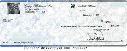 This is a check received by a  GP member from Korea.  ���Ǻ��������յ���֧Ʊ��
