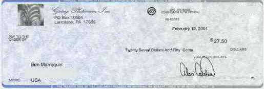 This is a  check received by a GP member from USA.  ����������Ա�յ���֧Ʊ��