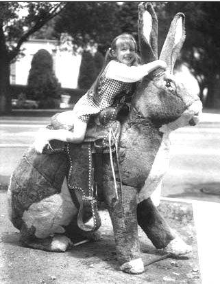 Liz on giant rabbit