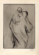 Veiled woman carrying child