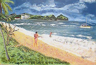Antigua painting "Sandy Beach" by Freeston E. Williams.