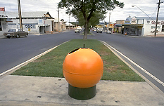 Main street of Waikerie and one of it's novelty orange bins!