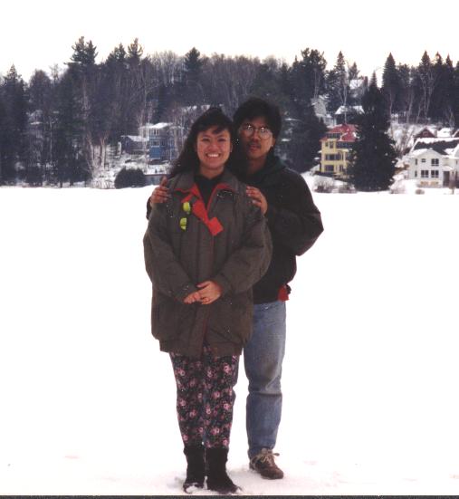 Joy and Egay standing on Lake Placid