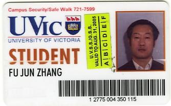 Fred Zhang's UVic Student ID