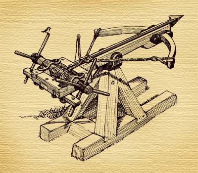 A ballista on a fixed mounting for use in open combat