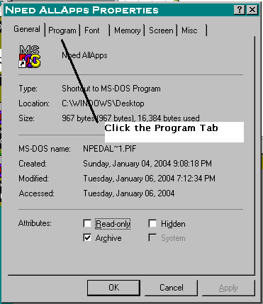 Properties Select Program Tab