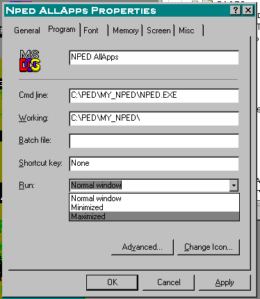 Properties-> program tab with maximize selected