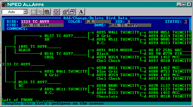 bird onscreen pedigree