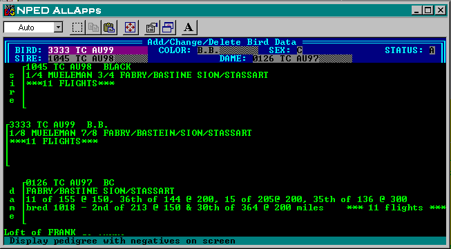 bird screen pedigree with comments