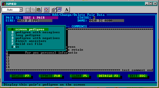 Pair popup menu for reports