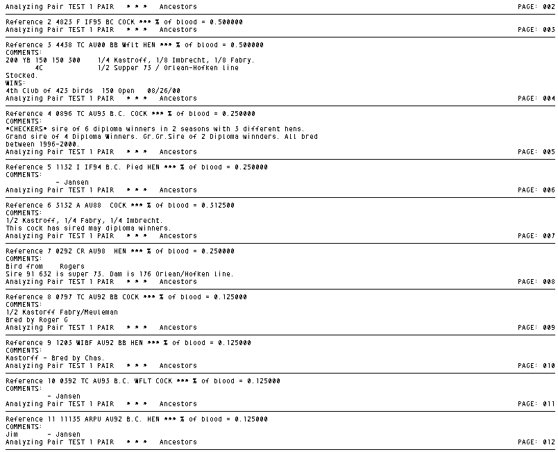 Pair report - direct ancestors